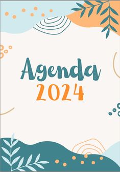 an image of the word agenda on a white background with colorful flowers and leaves around it