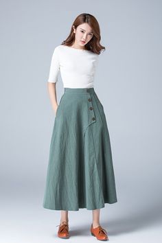 Green Linen Skirt, Linen Maxi Skirt, Tailored Clothes, Green Maxi, Summer Linen, Linen Skirt, Full Skirt, Body Measurements, A Line Skirts