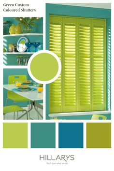 green and blue color scheme with shutters