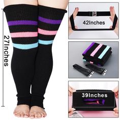 Plus Size Leg Warmers for Women-Black & Rainbow Leg Warmer, Black Rainbow, Cozy Fabric, Thigh High Socks, Rainbow Color, Color Combination, Leg Warmers, Thigh Highs, Acrylic Yarn