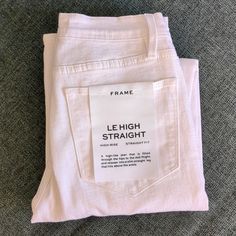 Nwt Frame "Le High Straight" White Jeans. They're A High Rise, Straight Leg Jean With A Little Bit Of Stretch. 92% Cotton 6% Polyester 2% Elastane Straight White Jeans, Metallic Jeans, Frame Denim Jeans, Medium Wash Jeans, Washed Jeans, Frame Denim, High Rise Jeans, Stretch Jeans, Distressed Jeans