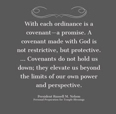 #ItsTrue; ... “With each ordinance is a covenant—a promise. A covenant made with God is not restrictive, but protective. ... Covenants do not hold us down; they elevate us beyond the limits of our own power and perspective.” From #PresNelson’s inspiring #GeneralConference facebook.com/223271487682878 message lds.org/general-conference/2001/04/personal-preparation-for-temple-blessings. Learn more lds.org/topics/ordinances; lds.org/topics/covenant. #ShareGoodness, and #passiton Prepare For General Conference Lds, Covenant Path Lds Activity, Temple Covenants Lds, Lds Temple Quotes, Covenants Lds, Covenant Marriage