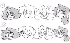 some cartoon characters with different expressions on their faces and hands, all drawn in one line