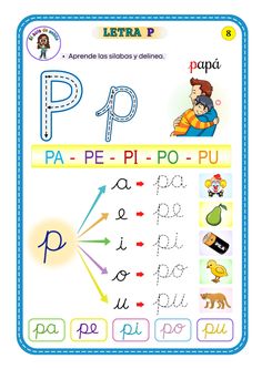 the letter p worksheet for children with pictures and words to learn in spanish