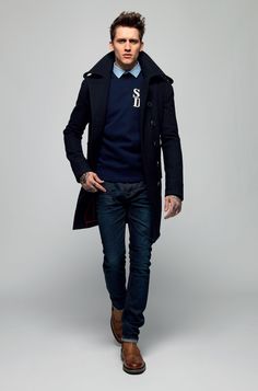 Blue Shirt Dress, Mode Casual, Gentleman Style, Pea Coat, Komplette Outfits, Fashion Mode