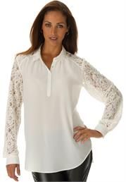 Fun and Flirty White Lace Long Sleeve Blouse by Jessica London Head Turning Dress, Plus Size Tops For Women, Lace Sleeve Blouse, Blouse Plus Size, London Outfit, Work Clothing