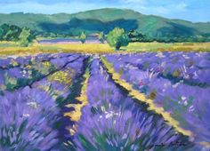 an oil painting of lavender fields in bloom