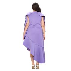 The asymmetrical hemline and unique cascading sleeves add a modern twist, making this dress a standout choice for any special occasion. Asymmetric Ruffle Dress, Contemporary Dress, Neoprene Dress, Maxi Bodycon Dress, Pacific Islander, Plus Size Summer Dresses, Neoprene Fabric, Contemporary Dresses, Stunning Style