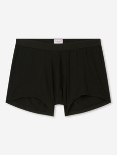 Our Alex boxer briefs in black are cut for a streamlined, classic look with a fitted shape, closed front and a shorter leg. A fabric-covered waistband provides gentle skin contact. Crafted from a lighter weight version of our best-selling Basel fabric, combining a blend of 94% micro modal and 6% elastane for exceptional softness and comfort. Not only is the Alex hipster soft, but thermostatic properties in the micro modal fibres allow them to react to changes in temperature and regulate your bod Micro-elastic Short Length Black Boxer Briefs, Black Breathable Micro-elastic Boxer Briefs, Stretch Black Boxer Briefs With Built-in Shorts, Black Stretch Moisture-wicking Boxer Briefs, Compressive Black Boxer Briefs Multi-pack, Derek Rose, Short Legs, Body Heat, Boxer Briefs