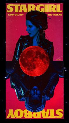 a poster with a woman holding a red moon in her hands and the words stargirl on it