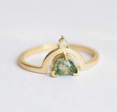 Modern Gold Ring, Green Engagement Rings, Crescent Ring, Australian Opal Ring, Ring Man, Green Moss Agate, Agate Engagement Ring, Green Stone Rings, Moss Agate Ring