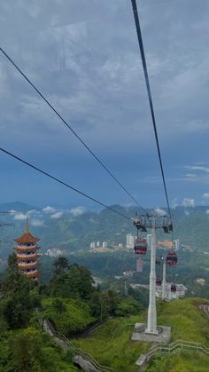 the cable car is going down the hill