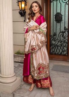 Adaline – LAAM Laam Fashion, Pure Silk Suits, Organza Pants, Nilofer Shahid, Victorian Vibes, Pearl Shirt, Pakistani Wedding Outfits, Fuchsia Dress