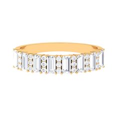 Round and Baguette Cut Certified Moissanite Half Eternity Ring Moissanite - ( D-VS1 ) - Color and Clarity - Rosec Jewels Half Eternity Ring, Signature Jewelry, 18k Yellow Gold Ring, Everlasting Love, Timeless Jewelry, Baguette Cut, Moissanite Ring, Moissanite Rings, Conflict Free Diamonds