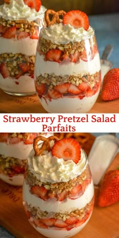 Cinnamon Pretzels, Dessert Treats, Strawberry Pretzel Salad, Pretzel Salad, Parfait Desserts, Strawberry Pretzel, Parfait Recipes, Fav Food, Individual Desserts