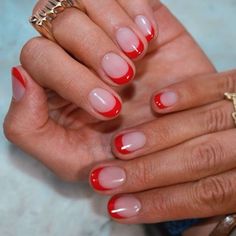 Red French Manicure, Red Tip Nails, Ruby Nails, French Tip Manicure, February Nails, Manicure Y Pedicure, French Tip Nails