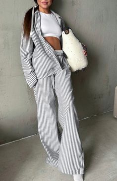 Cozy Charcoal Striped Pajama Set Lounge Wear Aesthetic, Button Up Pajamas, Home Vacation, Cozy Pajamas, Striped Pyjamas, Button Style, Sleepwear Women, Pajamas Women, Grey Stripes