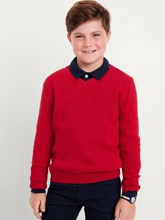 Saw this on Old Navy: School Uniform Kids, Navy Uniforms, Boys Uniforms, Pajamas Gift, Boys Sweaters, Red Sweater, 365 Days