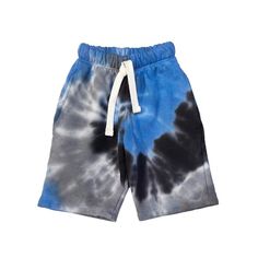 Californian Vintage Tie Dye Shorts in Blue, Grey, and Charcoal Mix. 100% Cotton. Tie Dye Shorts, Blue Tie, Blue Tie Dye