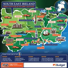 the map of south east ireland with all its major cities and towns in english or spanish