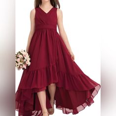 Junior Bridesmaid Dresses Flower Girls Dress Party Dresses With Pleated Red Junior Bridesmaid Dresses, Jr Bridesmaid Dresses For Kids, Elegant Red Bridesmaid Princess Dress, Flower Girls Dress, Formal Dance, Red Bridesmaid Dresses, Graduation Dresses, Junior Bridesmaid Dresses, Dress With Tie