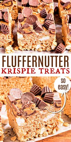 this is an image of a peanut butter krispie treats recipe with text overlay