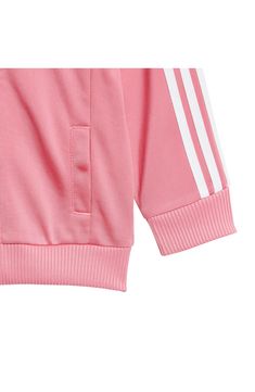 Start your little one off right in this sporty and sustainable track suit cut from recycled-polyester tricot and marked with all the classic adidas details. Jacket has front zip closure; welt pockets Bottoms have elastic waist 100% recycled polyester Machine wash, tumble dry Imported Pink Long Sleeve Tracksuit For Jogging, Pink Sportswear Tracksuit For Jogging, Pink Sportswear Tracksuit For Sports, Pink Sportswear Tracksuit, Pink Cotton Activewear With Ribbed Cuffs, Pink Long Sleeve Activewear For Jogging, Pink Adidas Sportswear Activewear, Pink Tracksuit For Sports In Spring, Pink Spring Tracksuit For Sports