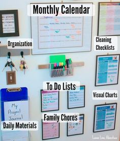 a bulletin board with several things to do lists on it