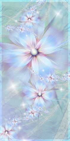 an abstract blue and white background with flowers