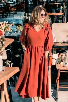 Midi-Length Nursing Dress- Burnt Orange 2.0