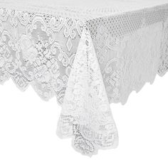 a white table cloth with lacy lace on it