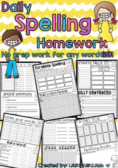 the daily spelling homework worksheet for students to help them learn how to spell