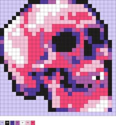 a cross stitch pattern with a pink and purple skull