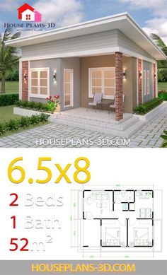 the floor plan for this small house is 6x8 and has 3 beds, 2 bathrooms