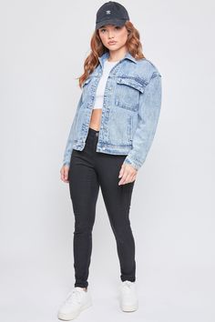 Denim Jacket With Multiple Pockets For Fall, Oversized Denim Blue Jacket With Frayed Hem, Casual Denim Jacket With Side Pockets, Spring Cotton Denim Jacket With Side Pockets, Oversized Denim Grunge Outerwear, Oversized Grunge Denim Outerwear, Oversized Denim Jacket With Frayed Hem For Streetwear, Casual Denim Outerwear With Side Pockets, Blue Denim Jacket With Multiple Pockets