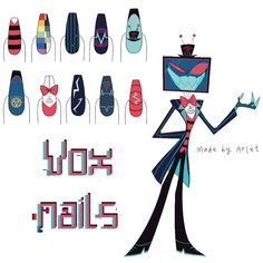 Nail designs inspired by the Vox, character from Hazbin Hotel, made by me. Ruby Nails, Castlevania Wallpaper, Cute Simple Nails, Stylish Nails Designs