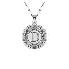 Explore the elegance of our Greek Key Disc Necklace featuring an Initial. Crafted in solid gold or sterling silver, this pendant seamlessly blends classic Greek design with personalized touch. The Greek key motif, symbolizing eternity and unity, encircles your chosen initial, creating a harmonious fusion of tradition and individuality. Its timeless design and meaningful engraving make it a versatile accessory, radiating your cultural pride and unique identity.