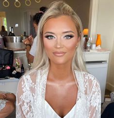 Wedding Day Looks Brides, Soft Bridal Makeup Romantic Hazel Eyes, Full Glam Bride Makeup, Angel Bridal Makeup, Bridal Hair And Makeup For Blondes, Full Glam Wedding Makeup Blue Eyes, Silver Bridal Makeup, Bridal Makeup For Green Eyes Blonde Hair, Wedding Hair Big