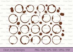 a set of circle frames and brush strokes in brown on white with the text clean crisp designs