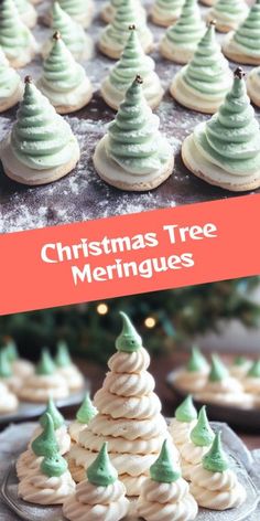 christmas tree meringue cookies on a tray