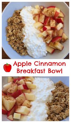 an apple cinnamon breakfast bowl with yogurt and granola