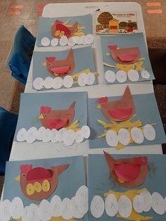 several pictures of birds made out of construction paper