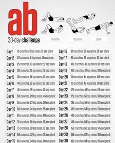 the 30 - day challenge workout plan is shown in red and black, with instructions for each