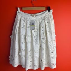 New With Tags! Great Condition Eyelet Skirt, Beaded Flowers, Womens Skirt, Color White, A Line, Michael Kors, Size 4, Skirt, Tags