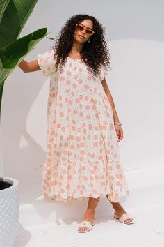 Harvey Dress in Cream Floral - FINAL SALE – Ivy City Co Apricot Short Sleeve Dress For Vacation, Orange Maxi Dress With Ruffles And Short Sleeves, Cream Short Sleeve Maxi Dress For Garden Party, Orange Short Sleeve Midi Dress For Garden Party, Orange Short Sleeve Maxi Dress For Garden Party, Peach Short Sleeve Dress For Vacation, Short Sleeve Peach Vacation Dresses, Short Sleeve Peach Dress For Vacation, Orange Ruffled Short Sleeve Midi Dress