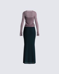 It's easy to turn any day into a slay with this fit 😌 This two-piece set features a teal maxi dress and grey mesh long sleeve - perfect to wear on their own, but these pieces paired together is a whole vibe 🖤 Chic Sheer Fitted Maxi Skirt, Chic Fitted Sheer Maxi Skirt, Teal Maxi Dress, White Corset Dress, Baddie Style, Yellow Mini Dress, Mesh Long Sleeve Top, Rhinestone Top, Black Off Shoulder