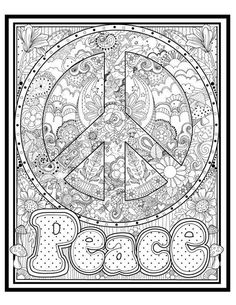 a peace sign with flowers and paisleys on it in black and white coloring pages