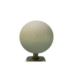 a wooden ball on a metal stand against a white background in the shape of a sphere