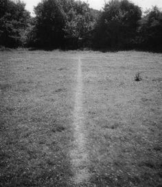 an empty field with trees in the background