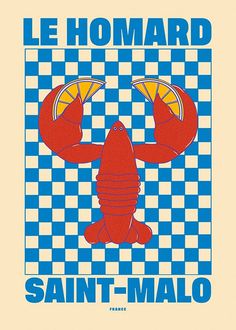 Posters For The Wall, Poster Living Room Wall, Poster Prints Colorful, Lobster Ideas, Poster For Print, Lobster Poster, Blue And Orange Living Room, Lobster Illustration, Posters For Living Room